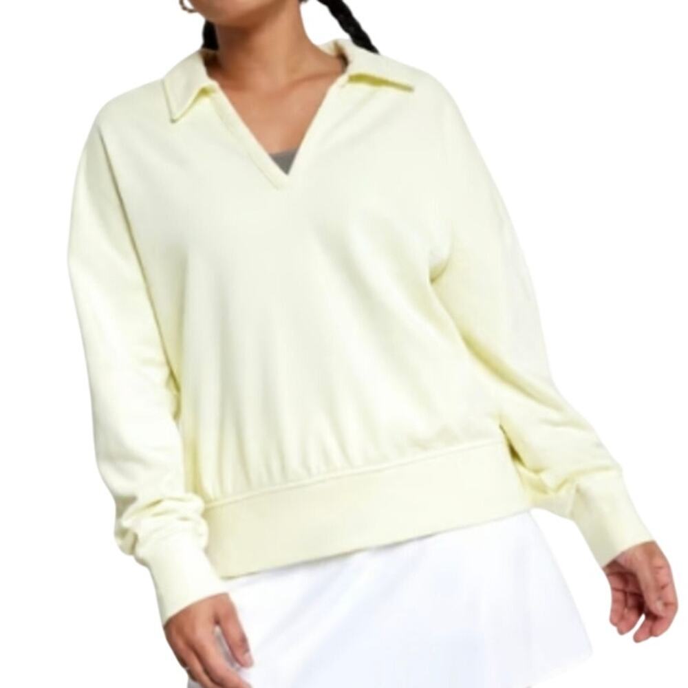 Calia Sweatshirt Womens Size M Lemon Sorbet Relaxed Collar V Neck Cotton Blend‎